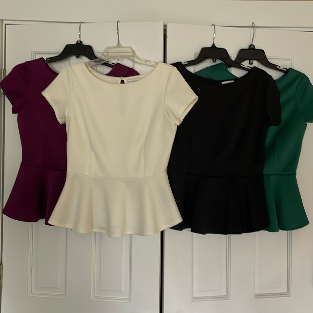 NWOT Bundle of 4 tops• BISOU BISOU• peplum• Jade green off-white burgundy